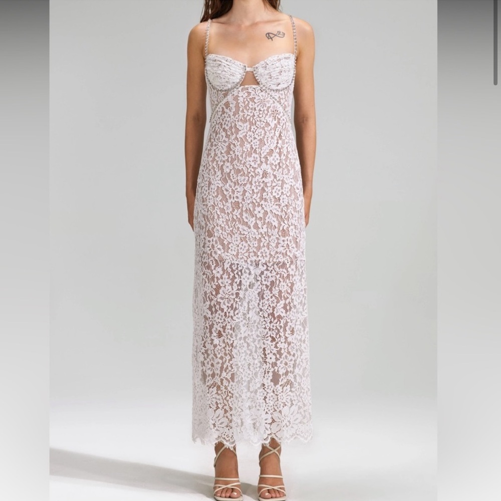 Self-Portrait White Fine Lace Maxi Dresse